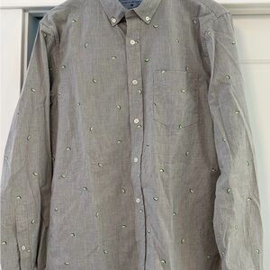 J. Crew Gray Shirt with Green Leaf Pattern